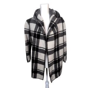 Anthropologie Field Flower Black White Check Wool Hooded Jacket Size M